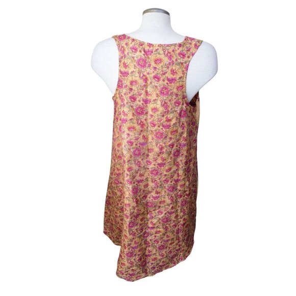 Guru Silk Dress Women L Peach Mixed Print Boho Asymmetrical Hem Festival Y2K - Picture 5 of 8
